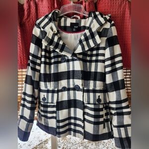 Black and White Hooded Pea Coat